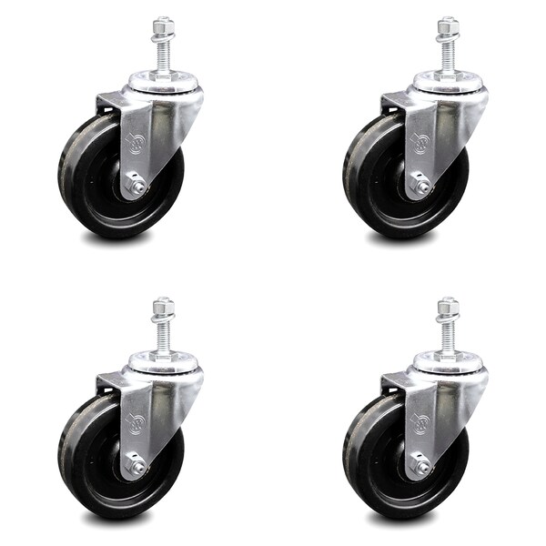4 Inch Phenolic Wheel Swivel 3/8 Inch Threaded Stem Caster Set